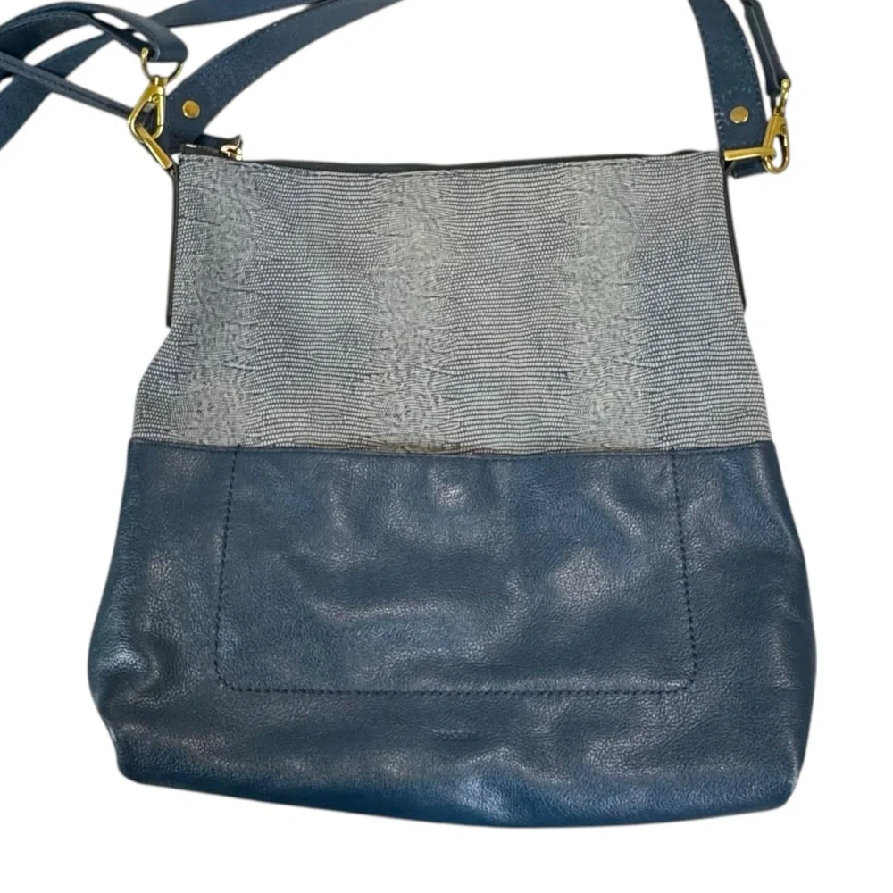 Fossil Amelia Hobo Shoulder Bag Cow Hide Leather‎ Twilight Blue Gold Hardware